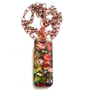 Gorgeous & Unique Fall Colors! Woodsy Sea Sediment Jasper + Fire Agate Necklace
